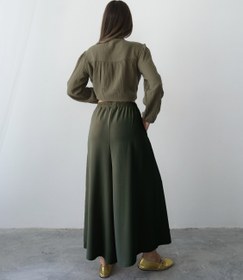 Resim Beli Lastikli Geniş Kesim Kloş Double Krep Pantolon Etek 5187 - Haki - Haki / L-XL 