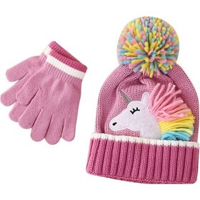 Resim Unicorn Aplikeli Örme Bere Ve Eldiven İkili Set Pembe 
