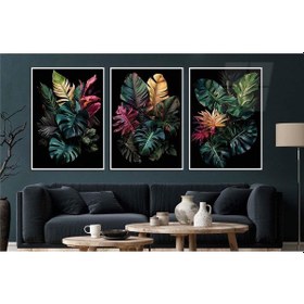 Resim Alüminyum Çerçeveli Gerçek Cama Baskı Sanat Temalı 3'lü Set Cam Tablo 0076 