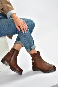 Resim Fox Shoes V674420409 Taba Kalın Tabanlı İçi Tüylü Kadın Bot Taba-Suni Deri 