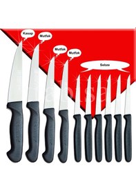 Resim Sürmene Sürbisa 61501 Eskitme Ahşap Stantlı 10 Lu Bıçak Seti Siyah 
