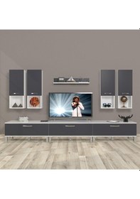 Resim Decoraktiv Eko 8da Mdf Krom Ayaklı Tv Ünitesi Tv Sehpası Beyaz - Antrasit 