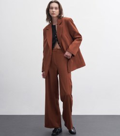 Resim Kadın Oversize Düğme Kapamalı Kruvaze Blazer Ceket Çikolata Kahve - L 