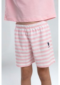 Resim U.s. Polo Assn. 2073 Kız Çocuk Bisiklet Yaka Kısa Kollu Çizgili Şort Pijama Takım SOMON 