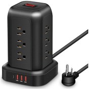 Resim Symbee Abd Standardı Dikey Priz 12 Soket 3 Usb + Type-c Fırtına Ve Aşırı Yük Korumalı 1.5m Kablolu 2000w T12 