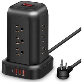 Resim Symbee Abd Standardı Dikey Priz 12 Soket 3 Usb + Type-c Fırtına Ve Aşırı Yük Korumalı 1.5m Kablolu 2000w T12 