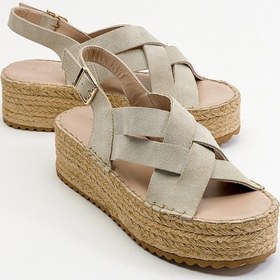 Resim Luvishoes Lontano Bej Süet Hakiki Deri Kadın Sandalet Bej 