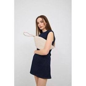 Resim Shule Bags Rome Handmade Hasır Clutch Çanta Krem 