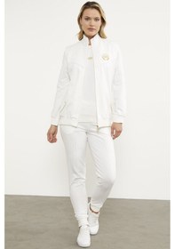Resim Kapitone Detaylı Yelekli Üçlü Eşofman Takım - Ekru 001 