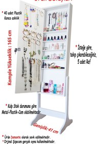 Resim First Mobilya Yıldız Kilitli Demonte Ayaklı Aynalı Takı Dolabı Hediyelik Çok Amaçlı Takı Dolabı Beyaz 