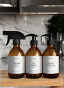 Resim GO BLOBS 3'lü Set 300ml Amber Şişe Sıvı Sabun & Bulaşık Deterjanı & Çamaşır Suyu Beyaz 