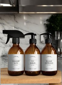 Resim GO BLOBS 3'lü Set 300ml Amber Şişe Sıvı Sabun & Bulaşık Deterjanı & Çamaşır Suyu Beyaz 