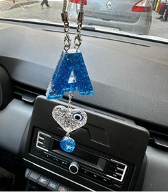 Resim şirinco A Harf Eş Harfli Mavi Simli Gümüş Renk Kalpli Epoksi Dikiz Ayna Süsü Sevgililer Günü Hediyelik 