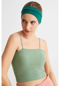 Resim Kadın Çift Taraflı Kullanım Alternatifli Pamuklu Penye Kaymaz Hafif Spor Saç Bandı Bandana - Tek Ebat / Zümrüt Yeşil Zümrüt Yeşil 