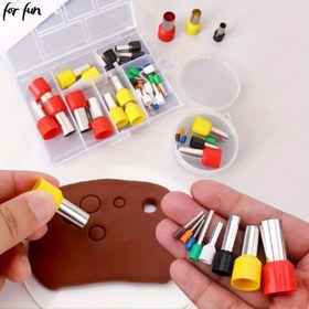 Resim 40 adet/kutu Mini Kil Kesiciler Küpe Delik Oyma Yuvarlak Kesici Seramik Araçları Polimer Kil Araçları Kil Ekstruder 