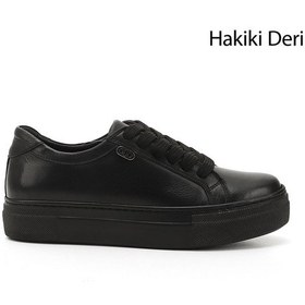 Resim Gönderi R Kadın Kömür Bağcıklı Dolgu Taban Hakiki Deri Sneaker Gdza13424240 Siyah 