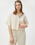 Resim Oversize Crop Gömlek Cepli Kısa Kollu Modal Karışımlı 