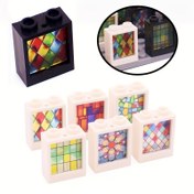Resim 16 Adet Uyumlu Yapı Taşları Pencere Seti, 1x2x2 Vintage Geometrik Desen, ABS Plastik Renkli Pencere Çerçeveleri Sokak Görünümü, Ev ve Kilise Modelleri için, 6+ Yaş için Eğitici İnşaat Oyuncak Aksesuarları 