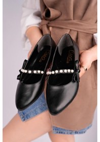 Resim Nesilshoes Nesil Shoes Ceylan 360 Siyah İnci Detaylı Kadın Babet 