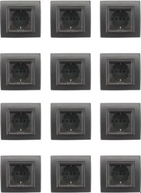 Resim Ovivo Kapaklı Topraklı Priz + Çerçeve Füme 12 Adet 