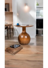 Resim Wood Tekli Mantar Ahşap Orta Sehpa Tik Ağacı Renk Fiskos Çiçeklik Decorative Tik Ağacı 