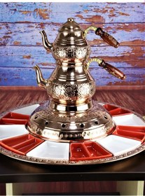 Resim Sultan Isıtıcılı Bakır Çaydanlık ve Kahvatı Seti 