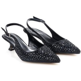 Resim Pisagor Ps-31990 4,5 Cm Topuklu Kadın Taşlı Arkası Açık Stiletto Abiye Ayakkabı siyah 