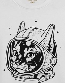 Resim Kendim Seçtim Beyaz Unisex Kedi Kozmonot Meow Astronot Cat Nasa Uzay Baskılı T-shirt 