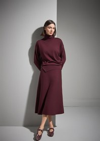 Resim Beli Lastikli Kloş Midi Bordo Triko Etek - Bordo / S 