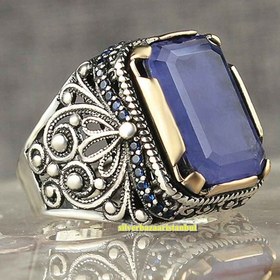 Resim Handmade 925 Sterling Silver Natural Purple Agate Aqeeq Mens Ring - US: 10 / 62.5 mm / Turk: 22.5 