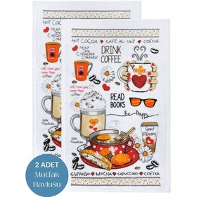 Resim 2li Paket Baskılı Beyaz Mutfak Havlusu Modeli Read Books 