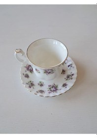 Resim Sweet Violets Bone China Vintage Çay Fincanı Menekşe Mor 