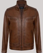 Resim Hakiki Kuzu Derisi Kahverengi Erkek Deri Mont Düz Kesim Cepli Deri Ceket Kahverengi 
