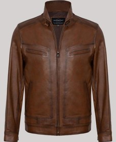 Resim Hakiki Kuzu Derisi Kahverengi Erkek Deri Mont Düz Kesim Cepli Deri Ceket Kahverengi 