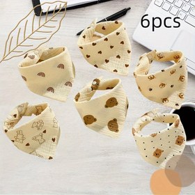 Resim 6'lı Paket Yumuşak Dokuma Pamuklu Çocuk Önlükleri Çıtçıt Kapatmalı - Sevimli Ayı, Kalp ve Karikatür Tasarımlarında Bej Renkte, Gençler İçin Mükemmel, Çocuk Aksesuarları 