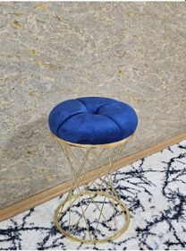 Resim Zafir Yuvarlak Gold Kaplama Puf Oturak - Bench - Ayak Ucu Oturak - Tabure - Makyaj Oturak Mavi 