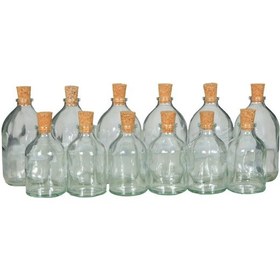 Resim 12 Parça Şişe Cam Mantar Kapaklı Baharatlık Takımı Seti Şeffaf 