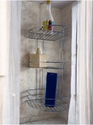 Resim RENK YAPI RÜYASI Üçgen Metal 3 Katlı Paslanmaz Krom Üç Katlı Banyo Köşeliği Şampuanlık Süngerlik 