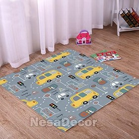 Resim Trafik Araba Baskılı Makinede Yıkanabilir Halı Çocuk Odası Halısı Oyun Halısı Sarı (120 x 120 cm (Yuvarlak)) 