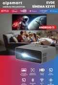 Resim ALPSMART As585 Taşınabilir Android Projeksiyon, Android 11 / Ekran Yansıtma /oto Odak / Wifi 6 
