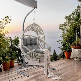 Resim Nobel | Tekli Rattan Bahçe Salıncağı | Rehome Balkon Salıncağı - Beyaz 