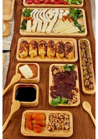 Resim 32 Parça Bambu Serisi Kahvaltı Seti 6 Kişilik Bambu Kahvaltı Takımı Sunum Servis Set Bambu Set Kahverengi 
