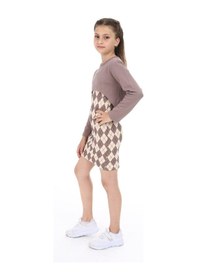 Resim Toontoy Kız Çocuk 2li Takım Baskılı Elbise Koyu kahverengi 