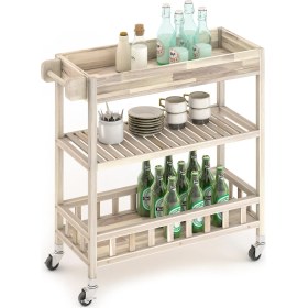 Resim INTERBUILD REAL WOOD Interbuild Masif Akasya,holger Tepsili Mutfak Servis ARABASI,799X349X850 Mm,organik Beyaz 
