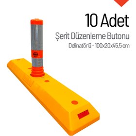 Resim İleri Trafik 10'lu Delinatörlü Şerit Düzenleme Butonu Seti 100x20x45,5 cm 