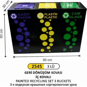 Resim Arı Metal Geri Dönüşüm Seti 3 Lü Döner Kapaklı Dekoratif 
