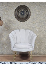 Resim Zafir Tekli İstiridye Gold Kaplama Telli Ayak Çay Seti Koltuk Tekli Berjer , Balkon, Salon, Ofis Krem 