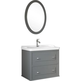 Resim Kale Mıro 80 cm Set (Lavabo Dolabı+Ayna) Mat Gri 