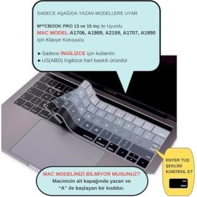Resim Mena Rise MacBook Klavye Koruyucu Silikon Klavye Filmi Us Ingilizce Amerikan Baskılı Us-Return Enter Tipi Touchbar Pro 13-15INÇ A1706,A1989,A2159,A1707,A1990 Uyumlu,ince Hafif Yıkanabilir Siyah Gri 
