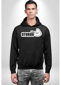 Resim İçime Oturdu Yazılı Kadın Erkek Siyah Kapüşonlu Sweatshirt Hoodie Siyah 